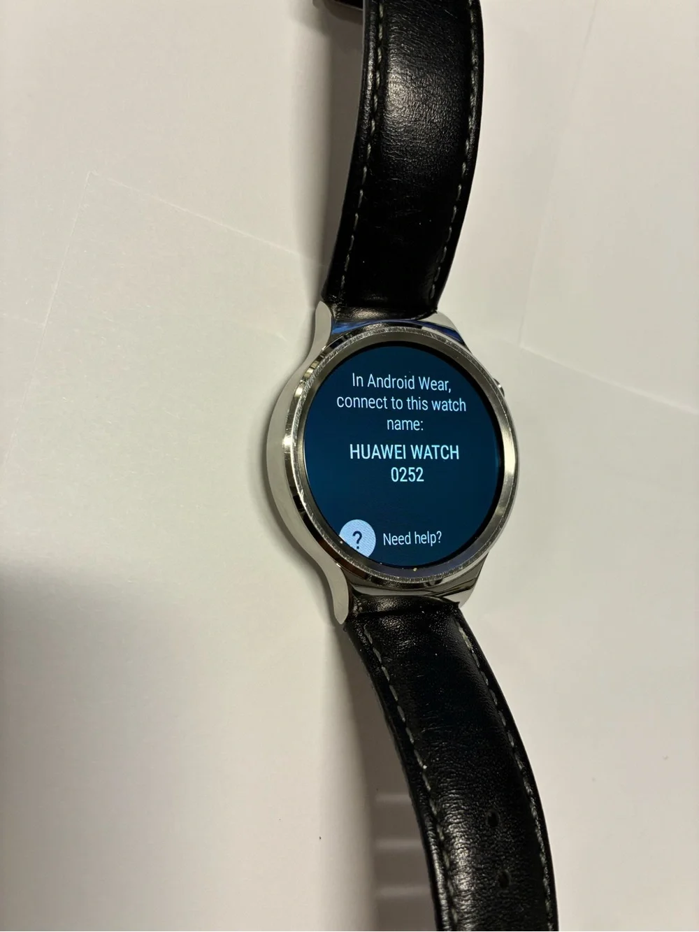 Huawei Smartwatch with Black Leather Strap and Silver Case